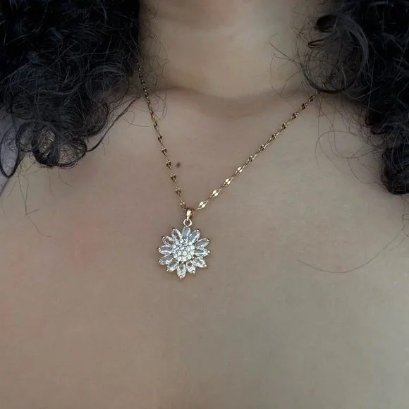 SOLD! Gold Soul Flower- 16” Gold Plated Stainless Steel Pendant Necklace - Picture 3 of 3